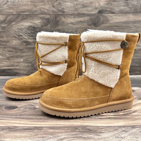 NIB Koolaburra by UGG 9 40 Michon Short Boots Bootie Suede Faux Fur Chestnut Tan - Picture 3 of 14